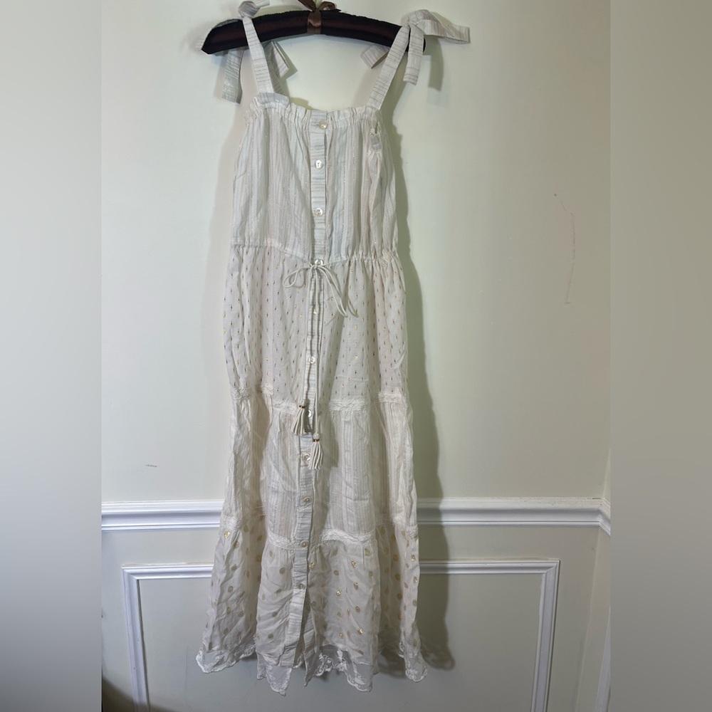 Blue Island Gold and White Lace Maxi Dress